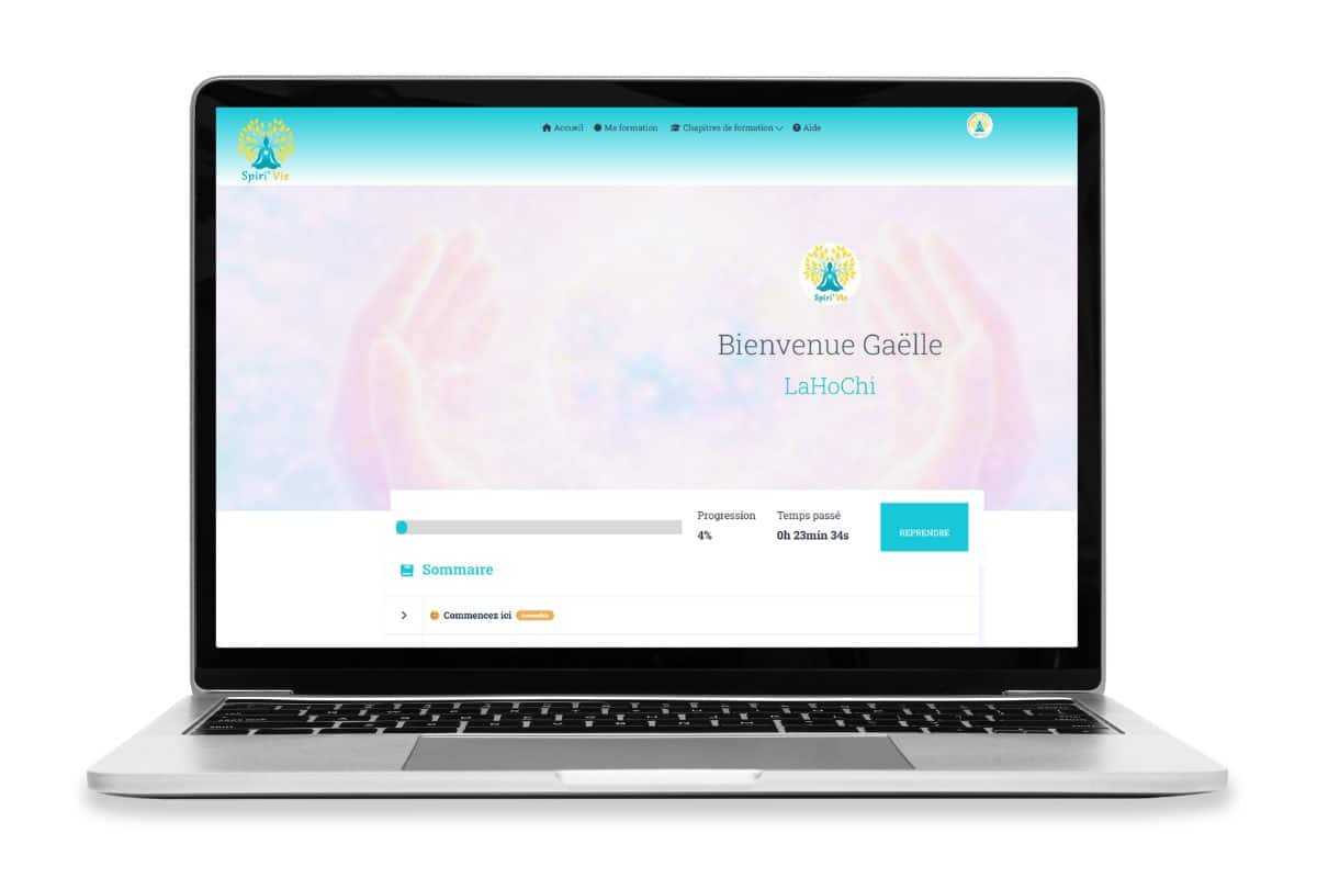 Tableau de bord de la plateforme SpiriVie : accès aux formations en ligne avec barre de progression
